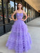 Sexy Light Purple Spaghetti Straps Ruffle Tulle A- Line Long Evening Prom Dresses,WGP508