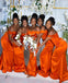 Elegant Orange Elastic Satin Simple Cheap Mermaid Long Bridesmaid Dresses, BDS0222