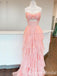 Elegant Strapless Blush Pink Tiered A-line Long Prom Dresses ,WGP1638