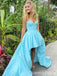 Elegant Blue Strapless Sweetheart High Low A-line Long Prom Dresses ,WGP1640
