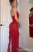 Sexy Red Halter V Neck Mermaid Long Prom Dresses ,WGP1644