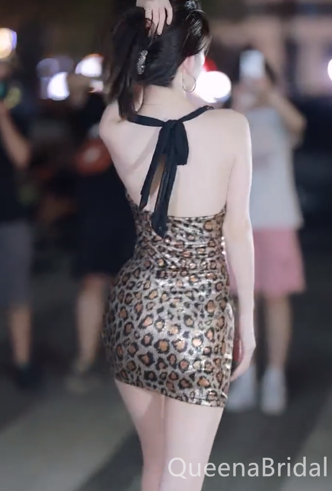 Sexy Leopard Print Mermaid Short Homecoming Dress Graduation Party Dress , QB0864