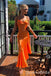 Gorgeous Orange Spaghetti Straps V Neck Satin Long Prom Dress Online ,WGP1675