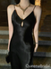 Elegant Black Spaghetti Straps Satin A-line Long Prom Dress Online ,WGP1672