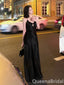 Elegant Black Spaghetti Straps Satin A-line Long Prom Dress Online ,WGP1672