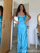 Blue V Neck Sheath Party Dress Long Prom Dresses to Impress ,WGP1474