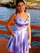 Elegant Purple V Neck Spaghetti Straps A-Line Cheap Simple Short Homecoming Dresses, QB0436
