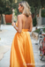 Orange A-line Plunging Deep V-neck Spaghetti Straps Evening Gown Maxi Long Evening Party Prom Dresses ,WGP1015