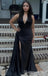 Black Halter Open Back Mermaid Plunging Side Slit Party Dress Long Prom Dresses to Impress ,WGP1648