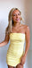 Elegant Yellow Strapless Simple Cheap Short Sheath Homecoming Dresses, QB0487