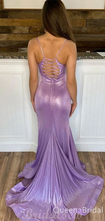 Sparkly Purple Shimmer Prom Dress - Lace-up Back Mermaid Formal Gown, WGP1078