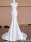 Sexy Strapless White Mermaid Satin Long Prom Dress to Impress with Trailing ,WGP1712
