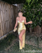 Sexy Pale Yellow Lace up Back Sheath Spaghetti Straps V Neck Long Prom Dress to Impress,WGP1715