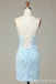 Baby Blue Mermaid Spaghetti Straps Sweetheart Lace Up Back Floral Appliques Graduation Party Short Homecoming Dresses, QB0769