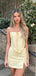 Elegant Light Yellow Spaghetti Straps Simple Cheap Short Homecoming Dresses, QB0479