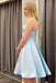 Elegant Light Blue Soft SAtin A-Line Cheap Simple Short Homecoming Dresses,QB0426
