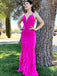 Elegant Pink Spaghetti Strap Ruffles V Neck Prom Dresses,WGP490