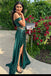 Green Mermaid Side Slit Off Shoulder See Through Maxi Long Party Prom Dresses,WGP327