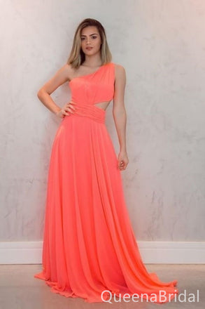 Orange One Shoulder A-line Evening Gown Long Evening Party Prom Dresses  ,WGP1268