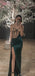 Sexy Bubble Dark Green Illusion Side Slit Mermaid Evening Long Prom Dresses,WGP455