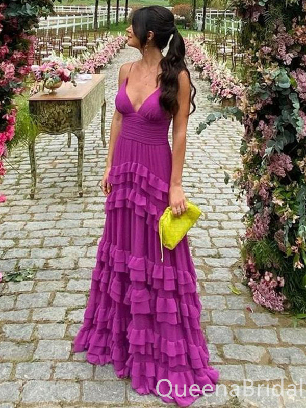 Sexy Spaghetti Straps V Neck A-line Party Dress Long Prom Dresses to Impress  ,WGP1557
