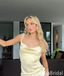 Pastel Yellow Satin Prom Dress with Pearl Straps - Backless Formal Gown, WGP1659