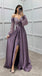 Sweetheart Long Sleeves A-line Long Prom Dresses to Impress with Slit ,WGP1361