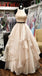 Two Pieces Halter Champagne Ruffles A-line Long Prom Dresses to Impress ,WGP1364