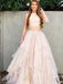 Two Pieces Halter Champagne Ruffles A-line Long Prom Dresses to Impress ,WGP1364