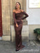 Brown Long Sleeves Off Shoulder Mermaid Evening Gown Maxi Long Evening Party Prom Dresses ,WGP1084