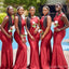 Elegant Red Square Simple Cheap Mermaid Long Bridesmaid Dresses , BDS0198