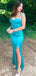 Elegant Blue V Neck Side Slit Mermaid Long Evening Prom Dresses,WGP504