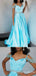 Elegant Sky Blue Satin Prom Dress - Beaded Off-the-Shoulder A-Line Formal Gown, WGP666