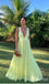 Sexy Yellow Plunging Chiffon A-line Long Party Dress Long Prom Dresses to Impress ,WGP1415