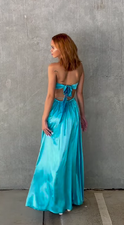 Elegant Unique Blue Sleeveless Lace Up Back A-Line Evening Prom Dresses,WGP465