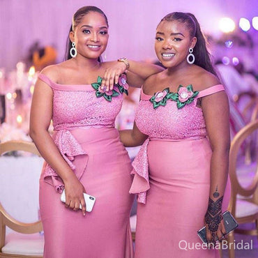 Elegant Pink Off-shoulder Mermaid Bridesmaid Dresses for Wedding Party, BDS0245