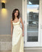 Elegant Pale Yellow Scoop Spaghetti Strap A-line  Evening Prom Dresses,WGP467