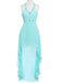 Stylish Blue Halter Beaded High Low Sheath Long Party Dress Prom Dresses,WGP1750