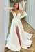 White A-line V Neck Long Sleeves Strapless Long Wedding Dresses with Side Slit ,WGP228