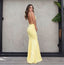 Chic Pale Yellow Satin Mermaid Prom Dress - Minimalist Backless Formal Evening Gown, WGP1090