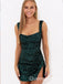 Elegant Dark Green Spaghetti Straps Sheath Sequin Cheap Simple Short Homecoming Dresses, QB0437