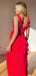Sexy Red Spaghetti Straps Mermaid Ruffles Side Slit Long Evening Prom Dresses,WGP447