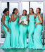 Mismached Elegant Green Square Simple Cheap Mermaid Long Bridesmaid Dresses , BDS0214