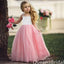 White and Light Pink A-line Spaghetti Straps Long Tulle Gown Flower Girl Dresses, FGS0058