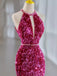 Sparkly Mermaid Sequins Bright Pink Floor Length Evening Prom Dresses ,WGP404