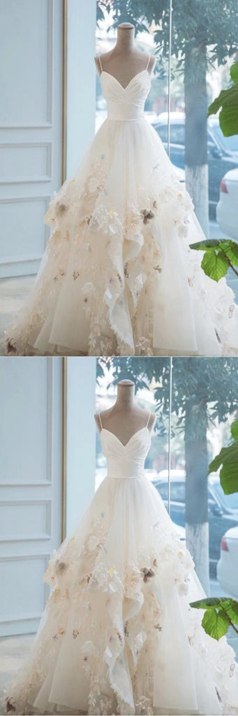 Stunning Spaghetti Straps V Neck Embroidery A-line Party Dress Long Prom Dresses to Impress ,WGP1577
