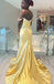 Glamorous Gold Satin Off-the-Shoulder Prom Dress - Beaded Mermaid Formal Gown with Train, WGP556