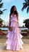 Light Pink V Neck Tiered A-line Evening Gown Long Evening Party Prom Dresses ,WGP1290