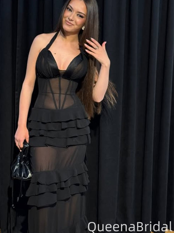 Sexy Halter V-neck Mermaid Long Prom Dress Ideas, Evening Party Dresses,WGP2081
