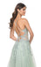 Elegant Green Spaghetti Strap A-Line V Neck Appliques Lace Up Back Long Prom Dresses,WGP439